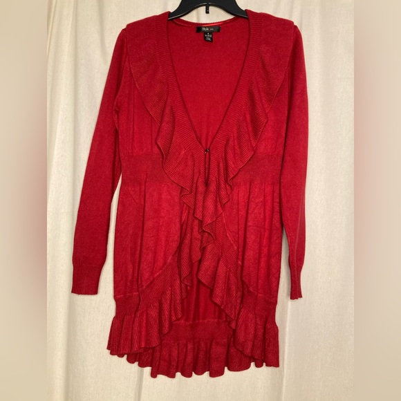 Style & Co Red Ruffled Cardigan Sweater, Size Small - Picture 1 of 7